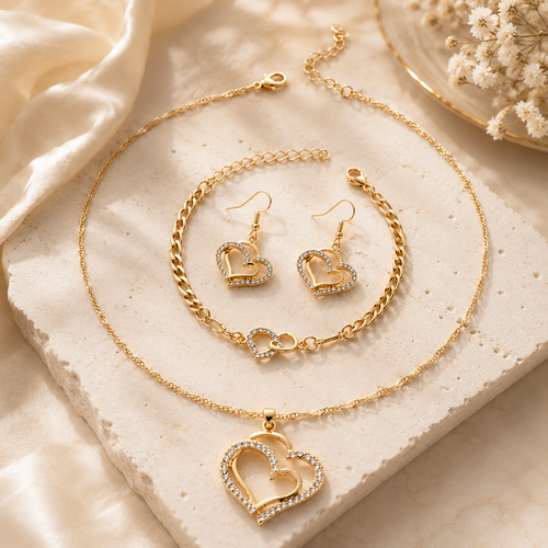 150 sieradensets 3-delig gold plated hartcollectie